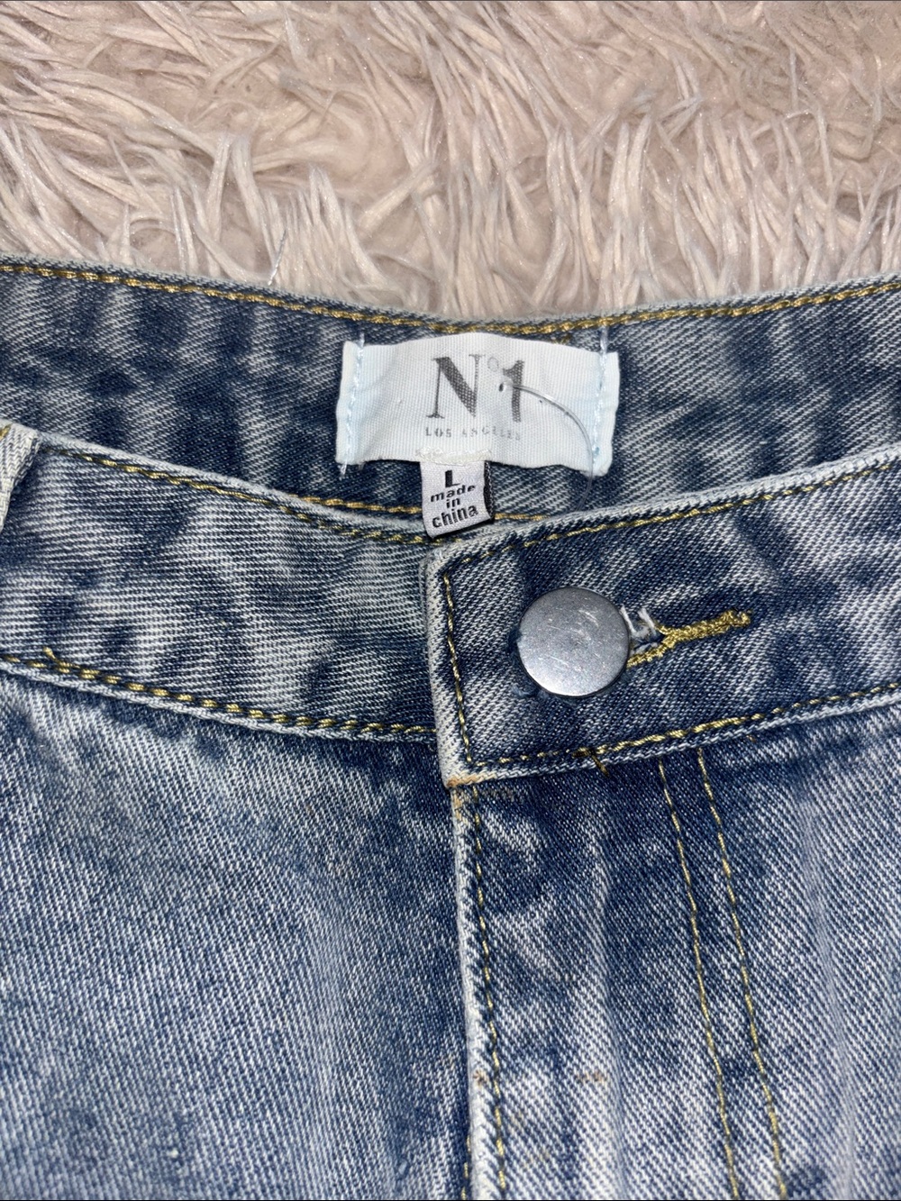 N1 Distressed Denim Shorts with Rhinestone Fringe - Picture 4 of 6